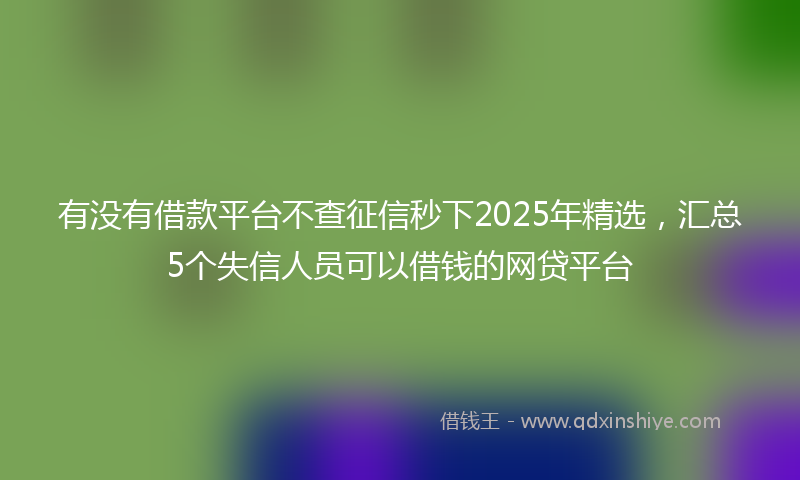 有没有借款平台不查征信秒下2025年精选，汇总5个失信人员可以借钱的网贷平台
