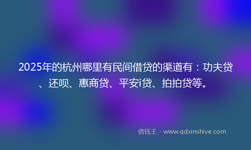 2025年的杭州哪里有民间借贷的渠道有：功夫贷、还呗、惠商贷、平安i贷、拍拍贷等。