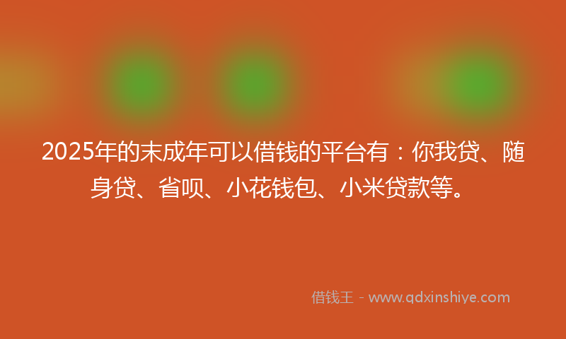 2025年的末成年可以借钱的平台有：你我贷、随身贷、省呗、小花钱包、小米贷款等。