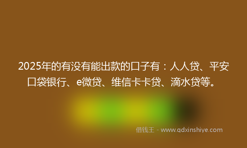 2025年的有没有能出款的口子有：人人贷、平安口袋银行、e微贷、维信卡卡贷、滴水贷等。