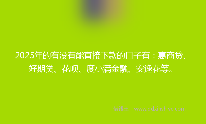 2025年的有没有能直接下款的口子有：惠商贷、好期贷、花呗、度小满金融、安逸花等。