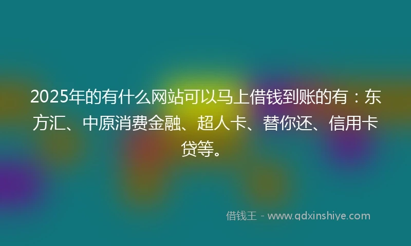 2025年的有什么网站可以马上借钱到账的有：东方汇、中原消费金融、超人卡、替你还、信用卡贷等。