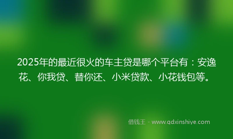 2025年的最近很火的车主贷是哪个平台有：安逸花、你我贷、替你还、小米贷款、小花钱包等。