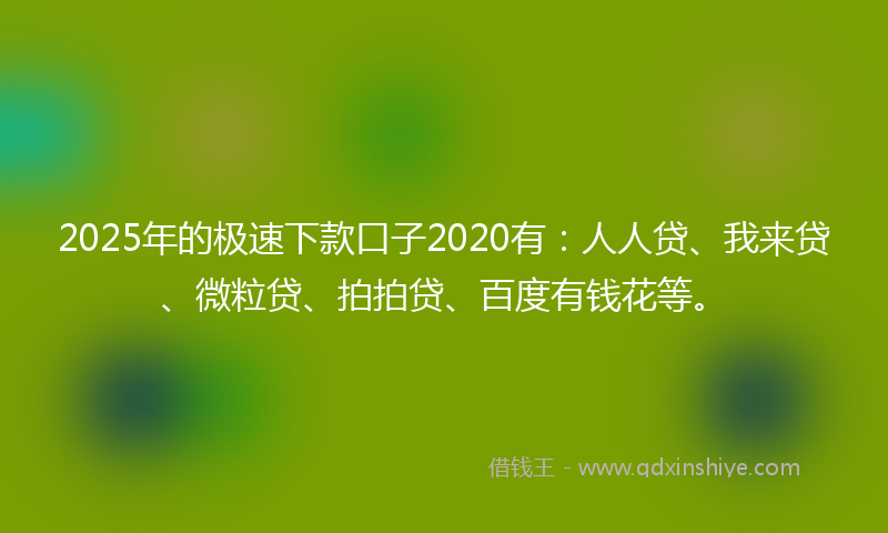2025年的极速下款口子2020有：人人贷、我来贷、微粒贷、拍拍贷、百度有钱花等。