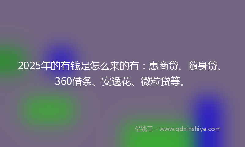 2025年的有钱是怎么来的有：惠商贷、随身贷、360借条、安逸花、微粒贷等。