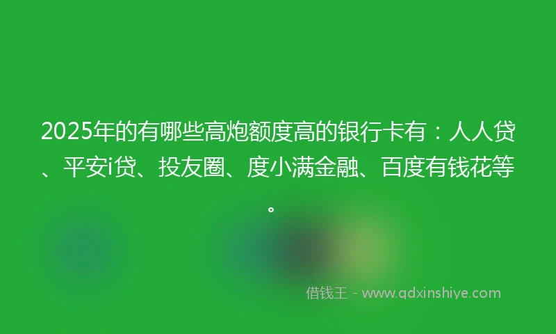 2025年的有哪些高炮额度高的银行卡有：人人贷、平安i贷、投友圈、度小满金融、百度有钱花等。