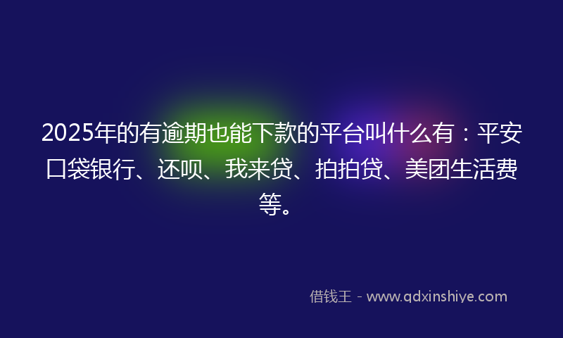 2025年的有逾期也能下款的平台叫什么有：平安口袋银行、还呗、我来贷、拍拍贷、美团生活费等。