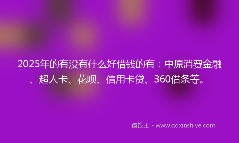 2025年的有没有什么好借钱的有：中原消费金融、超人卡、花呗、信用卡贷、360借条等。
