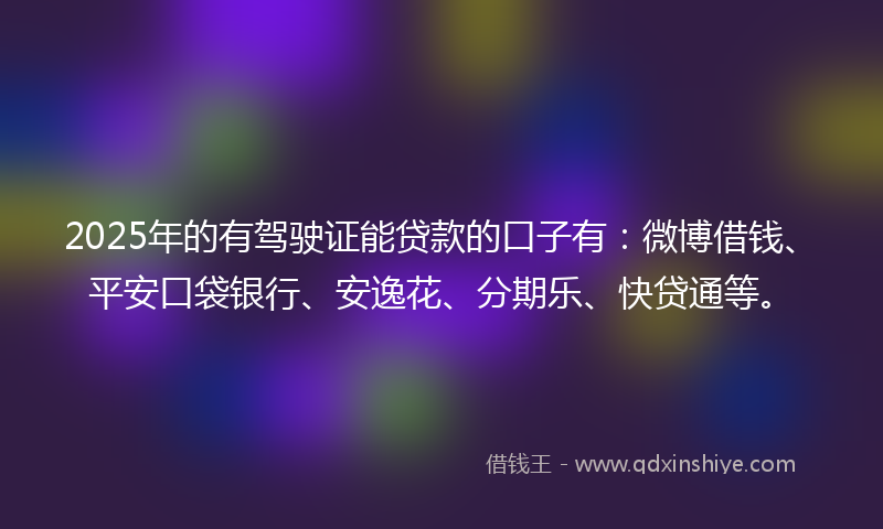 2025年的有驾驶证能贷款的口子有：微博借钱、平安口袋银行、安逸花、分期乐、快贷通等。