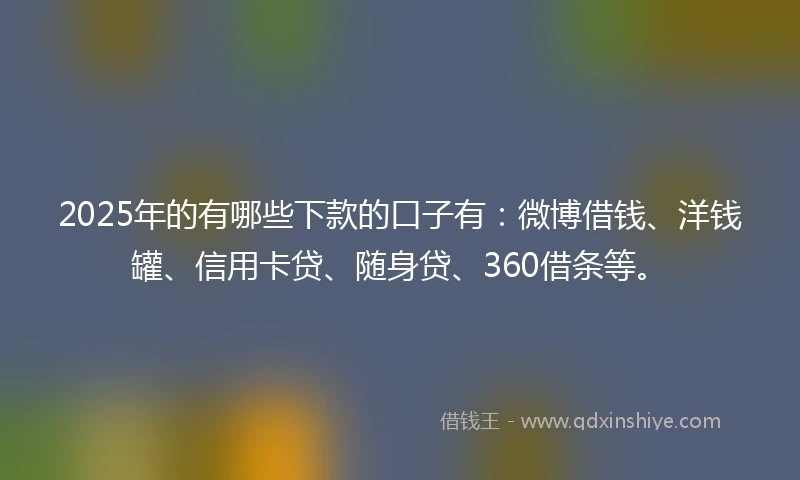 2025年的有哪些下款的口子有：微博借钱、洋钱罐、信用卡贷、随身贷、360借条等。