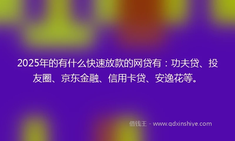 2025年的有什么快速放款的网贷有：功夫贷、投友圈、京东金融、信用卡贷、安逸花等。