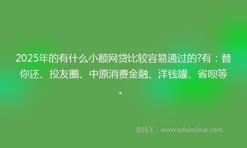 2025年的有什么小额网贷比较容易通过的?有：替你还、投友圈、中原消费金融、洋钱罐、省呗等。
