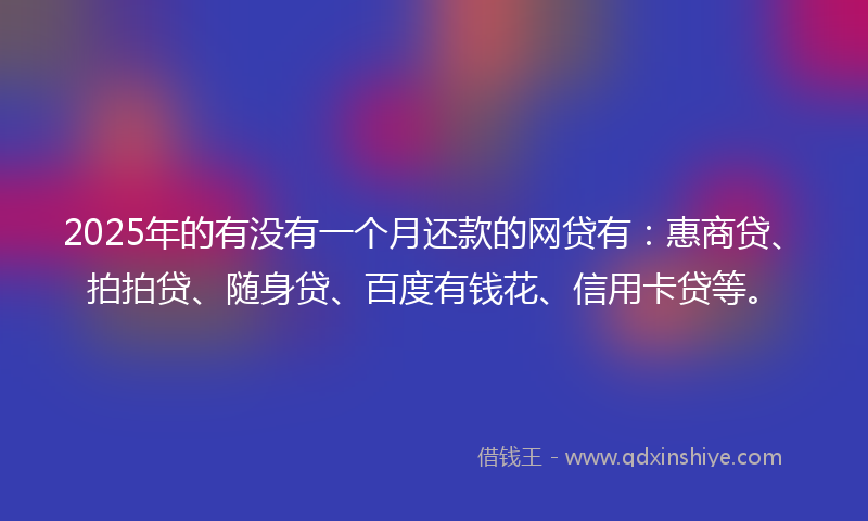 2025年的有没有一个月还款的网贷有：惠商贷、拍拍贷、随身贷、百度有钱花、信用卡贷等。