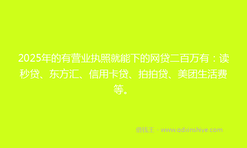 2025年的有营业执照就能下的网贷二百万有：读秒贷、东方汇、信用卡贷、拍拍贷、美团生活费等。