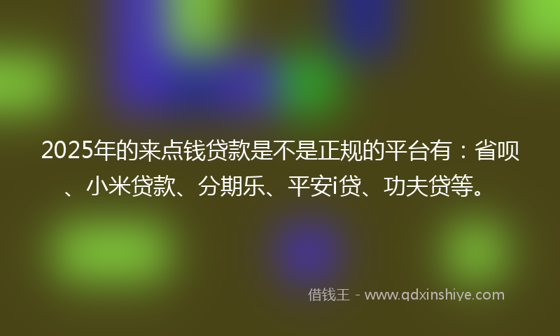 2025年的来点钱贷款是不是正规的平台有：省呗、小米贷款、分期乐、平安i贷、功夫贷等。