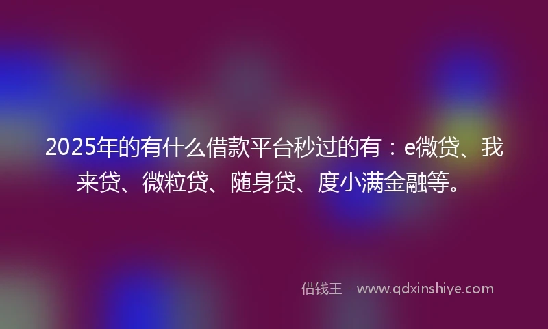 2025年的有什么借款平台秒过的有：e微贷、我来贷、微粒贷、随身贷、度小满金融等。