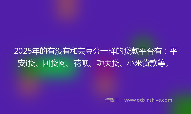 2025年的有没有和芸豆分一样的贷款平台有:平安i贷、团贷网、花呗、功夫贷、小米贷款等。