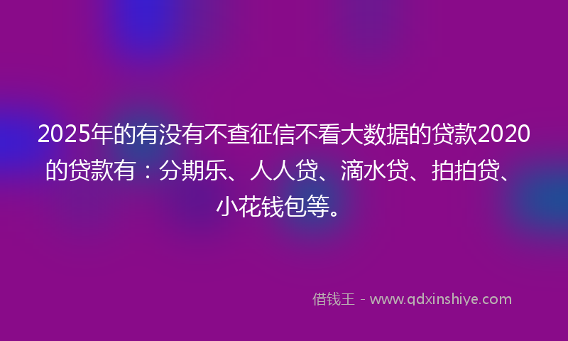 2025年的有没有不查征信不看大数据的贷款2020的贷款有：分期乐、人人贷、滴水贷、拍拍贷、小花钱包等。