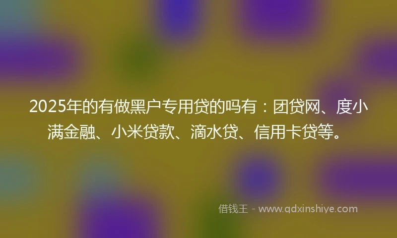 2025年的有做黑户专用贷的吗有：团贷网、度小满金融、小米贷款、滴水贷、信用卡贷等。
