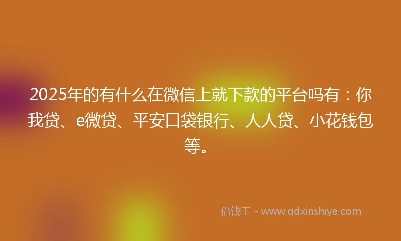 2025年的有什么在微信上就下款的平台吗有：你我贷、e微贷、平安口袋银行、人人贷、小花钱包等。