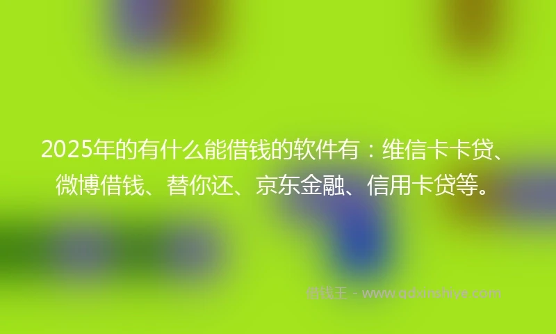 2025年的有什么能借钱的软件有：维信卡卡贷、微博借钱、替你还、京东金融、信用卡贷等。