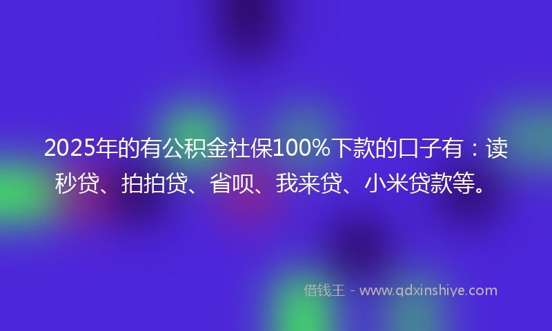 2025年的有公积金社保100%下款的口子有：读秒贷、拍拍贷、省呗、我来贷、小米贷款等。