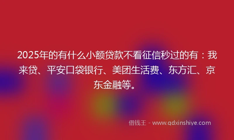 2025年的有什么小额贷款不看征信秒过的有：我来贷、平安口袋银行、美团生活费、东方汇、京东金融等。