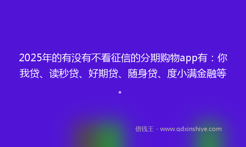 2025年的有没有不看征信的分期购物app有：你我贷、读秒贷、好期贷、随身贷、度小满金融等。