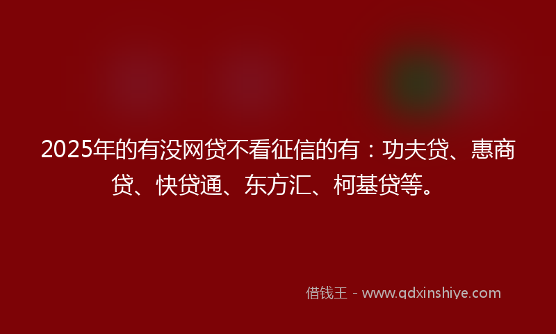 2025年的有没网贷不看征信的有：功夫贷、惠商贷、快贷通、东方汇、柯基贷等。