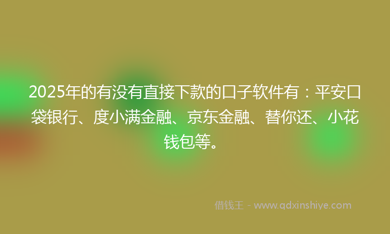 2025年的有没有直接下款的口子软件有：平安口袋银行、度小满金融、京东金融、替你还、小花钱包等。