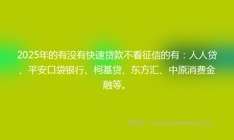 2025年的有没有快速贷款不看征信的有：人人贷、平安口袋银行、柯基贷、东方汇、中原消费金融等。