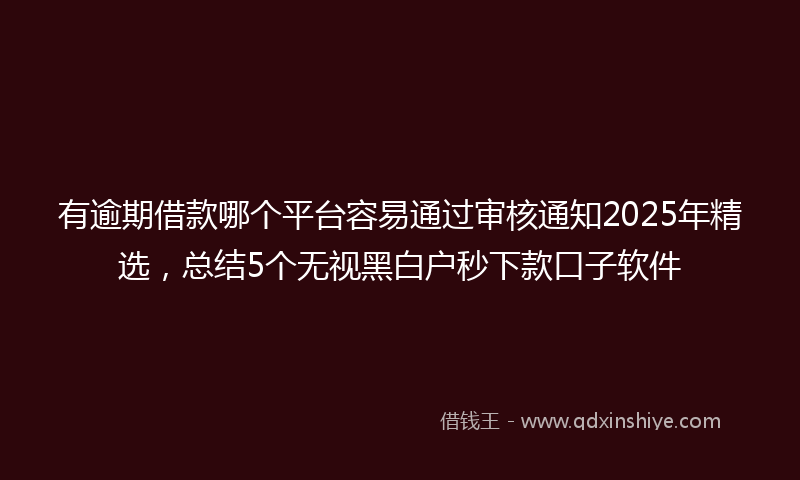 有逾期借款哪个平台容易通过审核通知2025年精选，总结5个无视黑白户秒下款口子软件