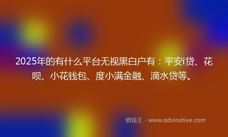 2025年的有什么平台无视黑白户有：平安i贷、花呗、小花钱包、度小满金融、滴水贷等。