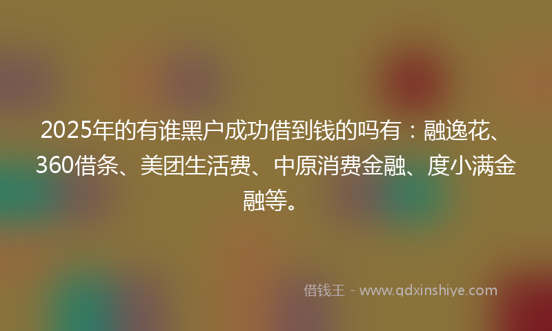 2025年的有谁黑户成功借到钱的吗有：融逸花、360借条、美团生活费、中原消费金融、度小满金融等。