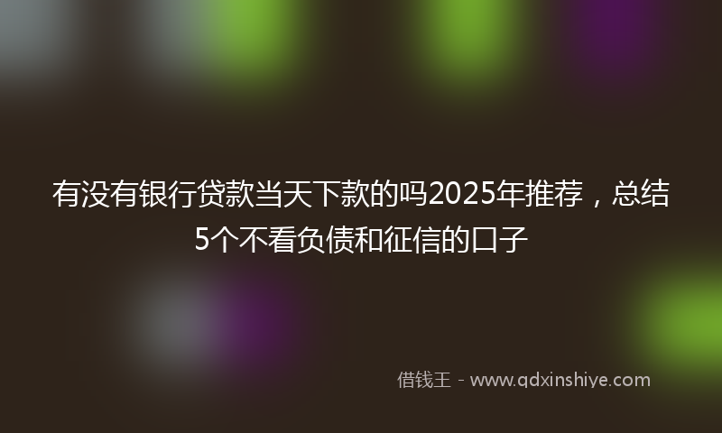 有没有银行贷款当天下款的吗2025年推荐，总结5个不看负债和征信的口子