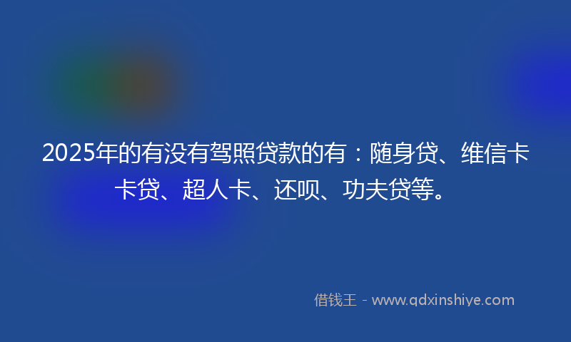 2025年的有没有驾照贷款的有：随身贷、维信卡卡贷、超人卡、还呗、功夫贷等。