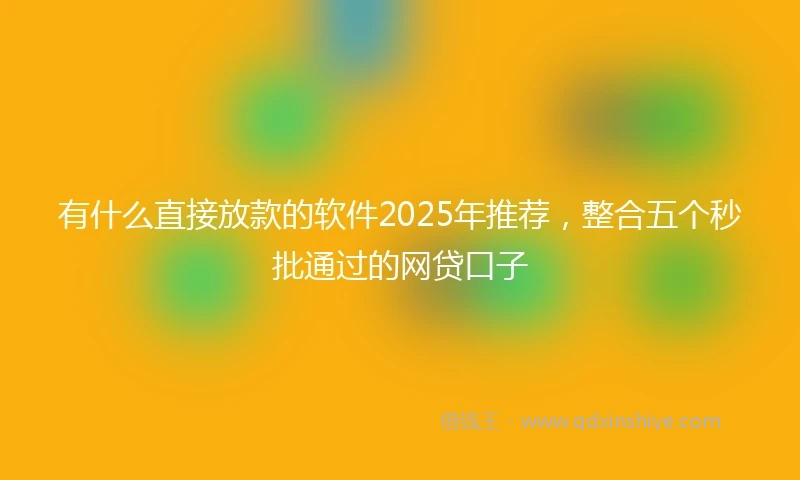 有什么直接放款的软件2025年推荐，整合五个秒批通过的网贷口子