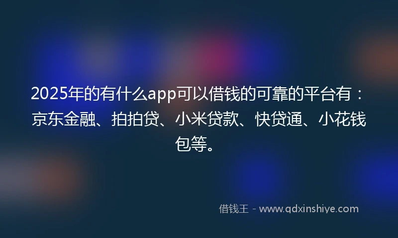 2025年的有什么app可以借钱的可靠的平台有：京东金融、拍拍贷、小米贷款、快贷通、小花钱包等。