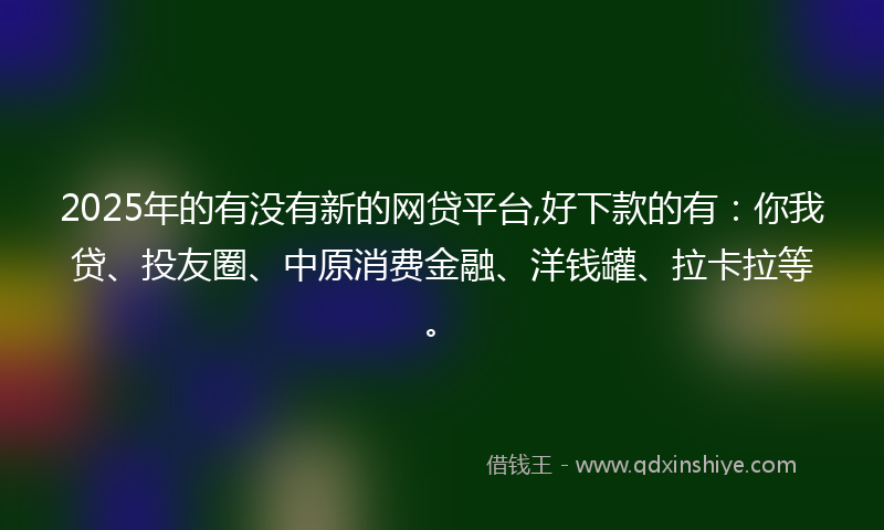 2025年的有没有新的网贷平台,好下款的有：你我贷、投友圈、中原消费金融、洋钱罐、拉卡拉等。