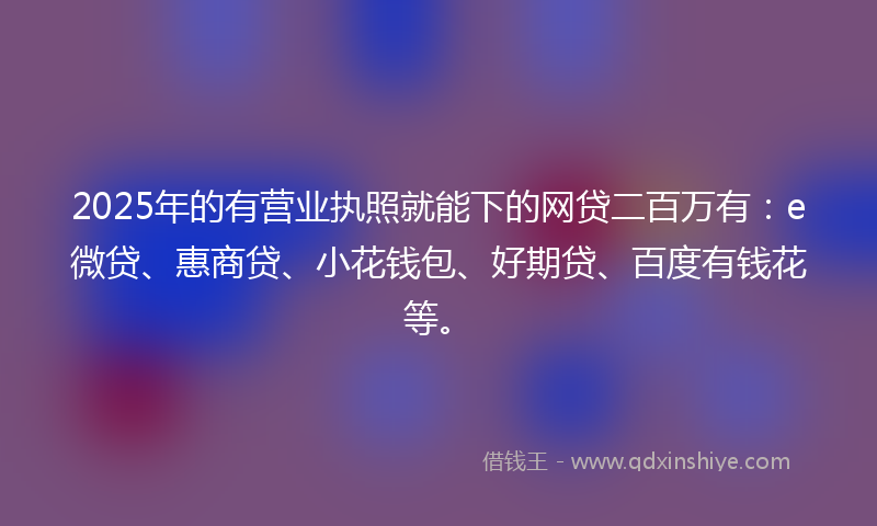 2025年的有营业执照就能下的网贷二百万有：e微贷、惠商贷、小花钱包、好期贷、百度有钱花等。