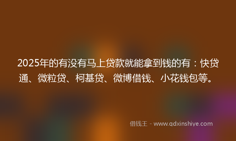 2025年的有没有马上贷款就能拿到钱的有：快贷通、微粒贷、柯基贷、微博借钱、小花钱包等。
