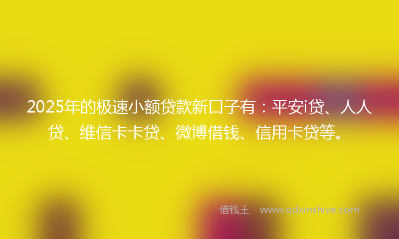 2025年的极速小额贷款新口子有：平安i贷、人人贷、维信卡卡贷、微博借钱、信用卡贷等。