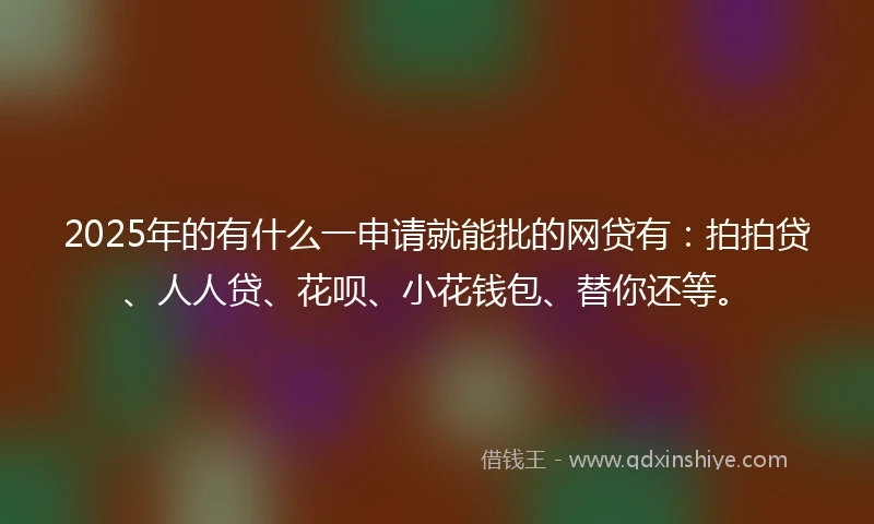 2025年的有什么一申请就能批的网贷有：拍拍贷、人人贷、花呗、小花钱包、替你还等。