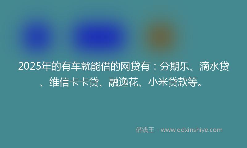 2025年的有车就能借的网贷有：分期乐、滴水贷、维信卡卡贷、融逸花、小米贷款等。