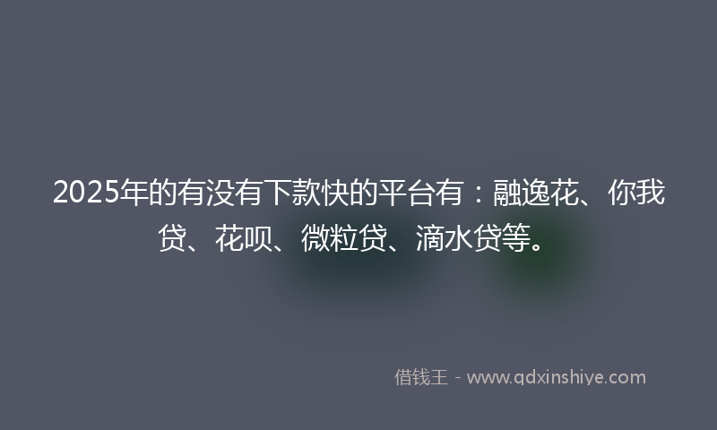 2025年的有没有下款快的平台有：融逸花、你我贷、花呗、微粒贷、滴水贷等。