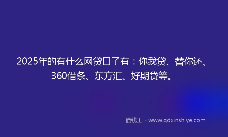 2025年的有什么网贷口子有：你我贷、替你还、360借条、东方汇、好期贷等。