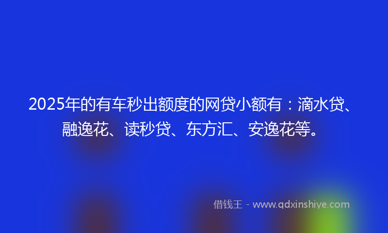2025年的有车秒出额度的网贷小额有：滴水贷、融逸花、读秒贷、东方汇、安逸花等。