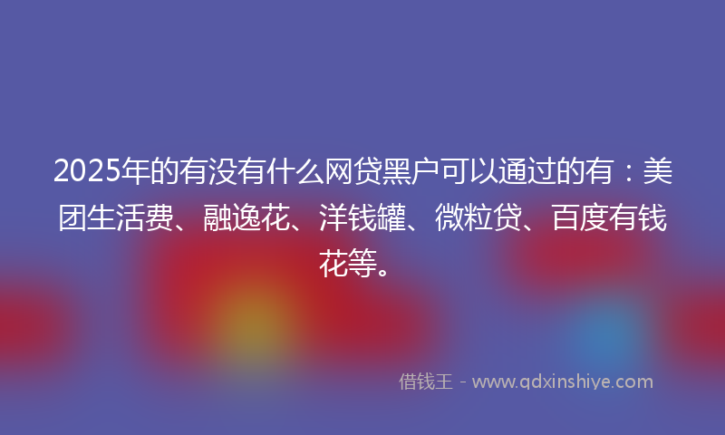 2025年的有没有什么网贷黑户可以通过的有：美团生活费、融逸花、洋钱罐、微粒贷、百度有钱花等。