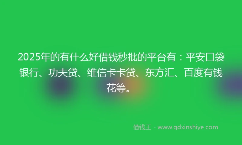 2025年的有什么好借钱秒批的平台有：平安口袋银行、功夫贷、维信卡卡贷、东方汇、百度有钱花等。