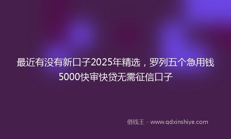最近有没有新口子2025年精选，罗列五个急用钱5000快审快贷无需征信口子